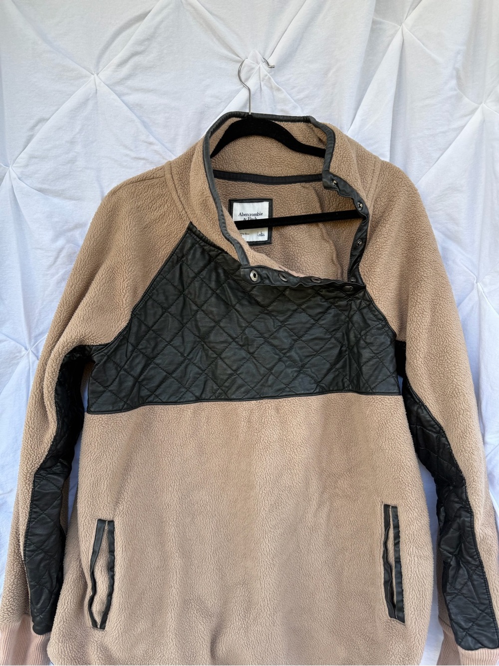 Abercrombie & Fitch Tan Fleece Pullover with Black Quilted Panels